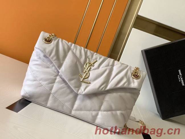 Yves Saint Laurent LOULOU PUFFER SMALL BAG IN QUILTED CRINKLED MATTE LEATHER Y577476A White