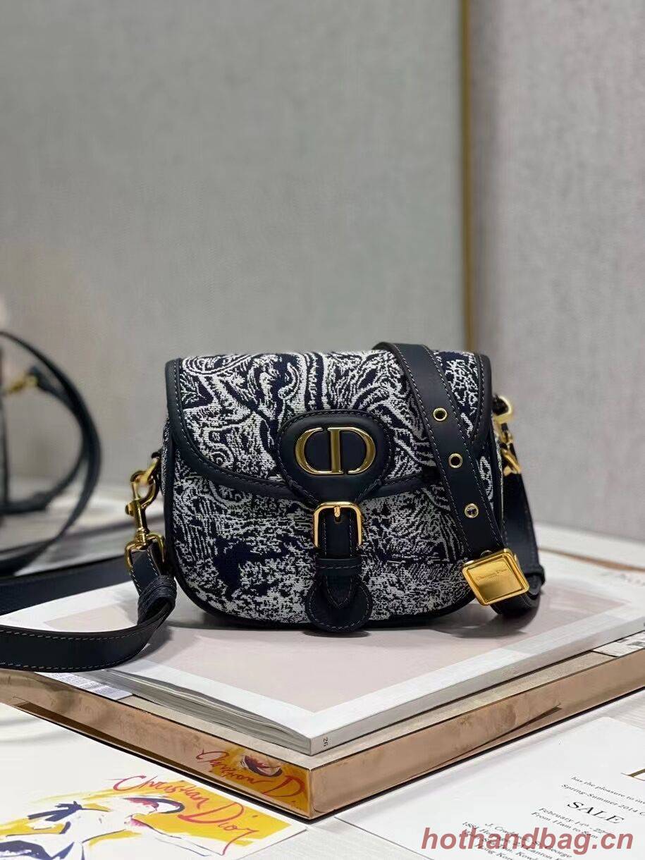 SMALL DIOR BOBBY BAG Warm Taupe Box Oblique Embroidery C9269 dark blue