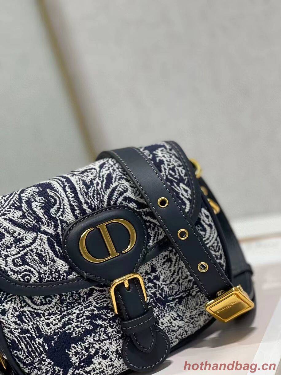 SMALL DIOR BOBBY BAG Warm Taupe Box Oblique Embroidery C9269 dark blue