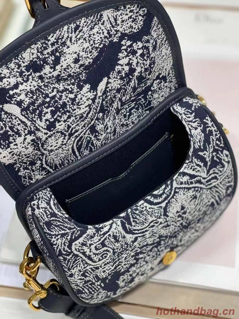 SMALL DIOR BOBBY BAG Warm Taupe Box Oblique Embroidery C9269 dark blue