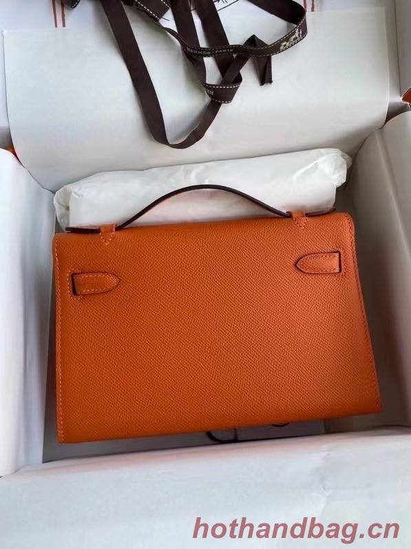 Hermes Original Epsom Leather KEL2278 orange&Silver-Tone Metal