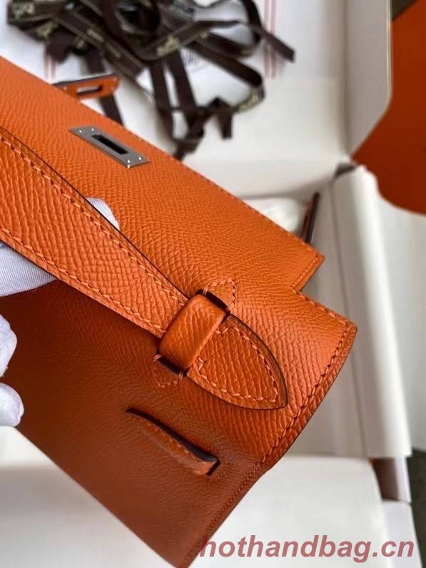 Hermes Original Epsom Leather KEL2278 orange&Silver-Tone Metal