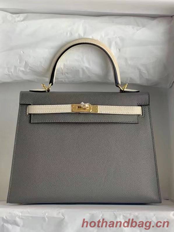 Hermes Original Epsom Leather KEL2578 dark grey&cream