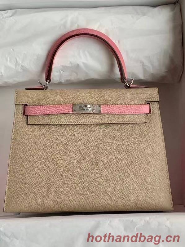 Hermes Original Epsom Leather KEL2578 light grey&pink