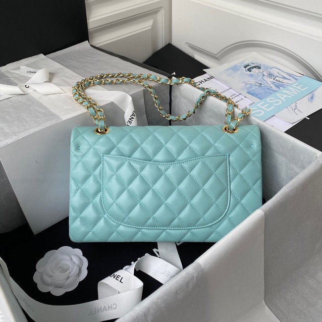 Chanel Flap Shoulder Bag Grained Calfskin A01112 gold-Tone Metal sky blue