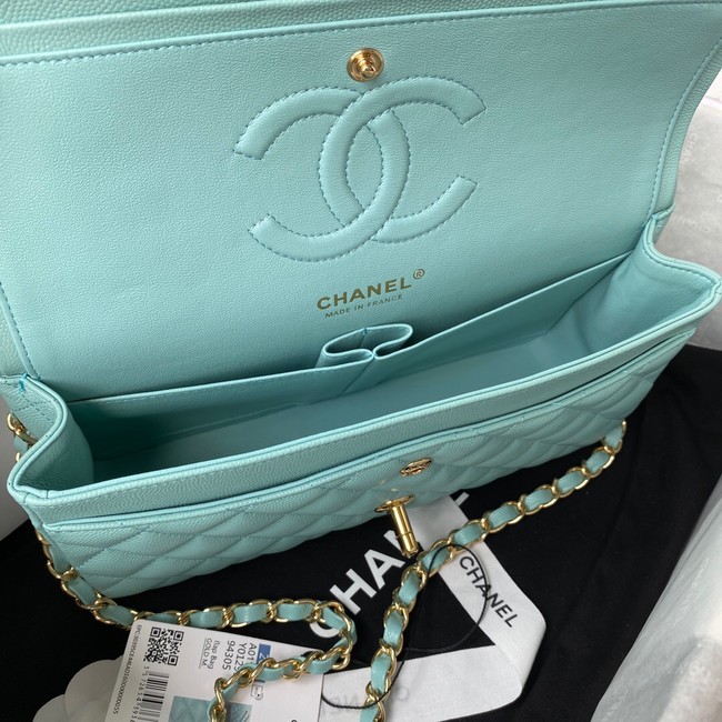 Chanel Flap Shoulder Bag Grained Calfskin A01112 gold-Tone Metal sky blue