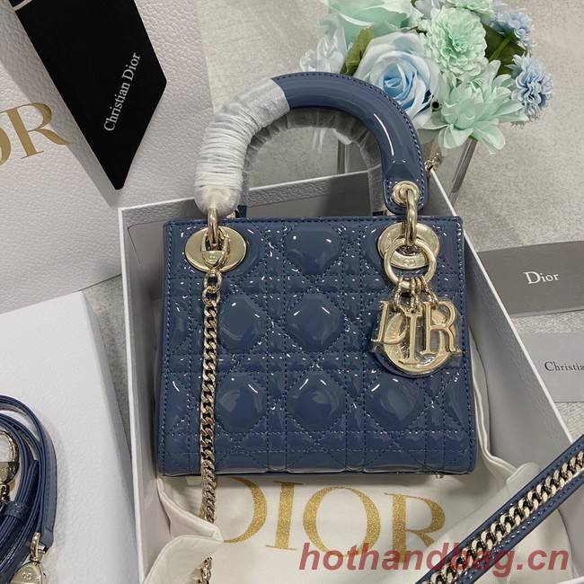 MINI LADY DIOR BAG Patent Cannage Calfskin M0566OW Blue&gold