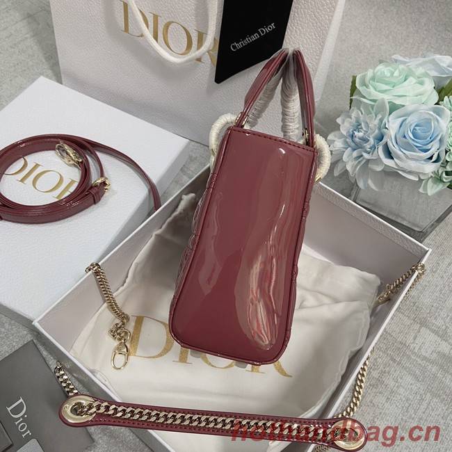 MINI LADY DIOR BAG Patent Cannage Calfskin M0566OW pink&gold