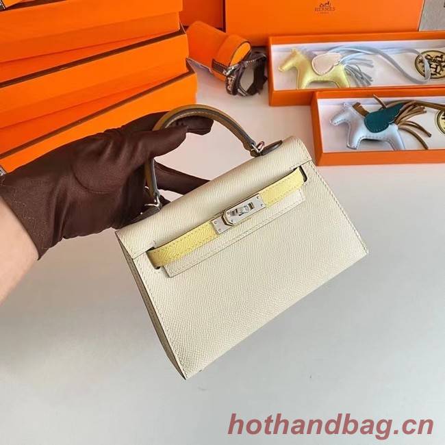 Hermes Kelly 19cm Shoulder Bags Epsom Leather KL19 Silver hardware Cream&yellow