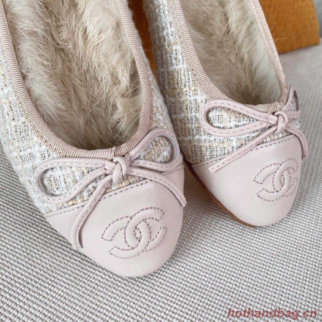 Chanel Ballet Shoes Original Leather Rabbit Fur CC23560 Pink