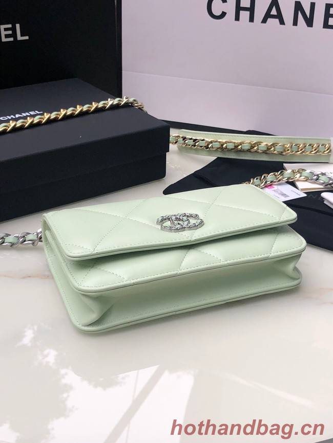 Chanel 19 Classic Sheepskin Leather Chain Wallet AP0957 light green& silver-Tone Metal