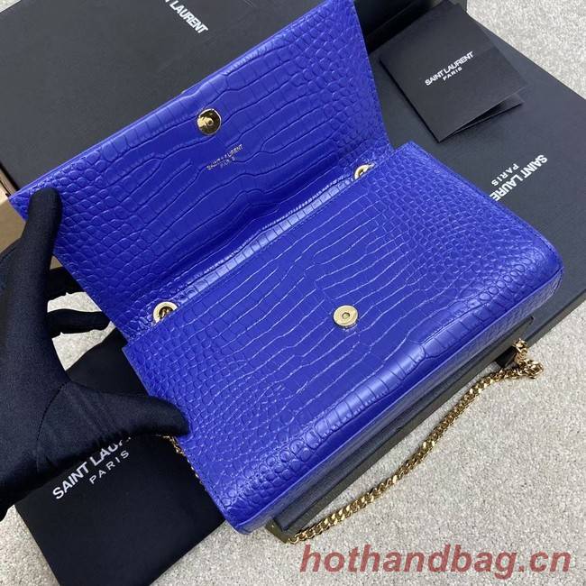 YSL KATE MEDIUM WITH TASSEL IN CROCODILE-EMBOSSED SHINY LEATHER 377829 blue