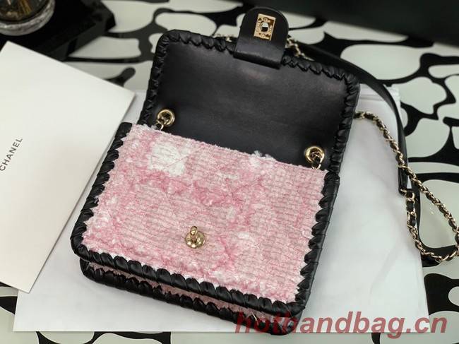 CHANEL Tweed Braided Calfskin & Gold-Tone Metal  AS6075 pink