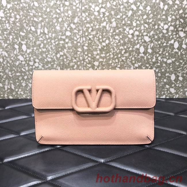 VALENTINO GARAVANI Stud Sign Grained Calfskin clutch bag 0650 pink