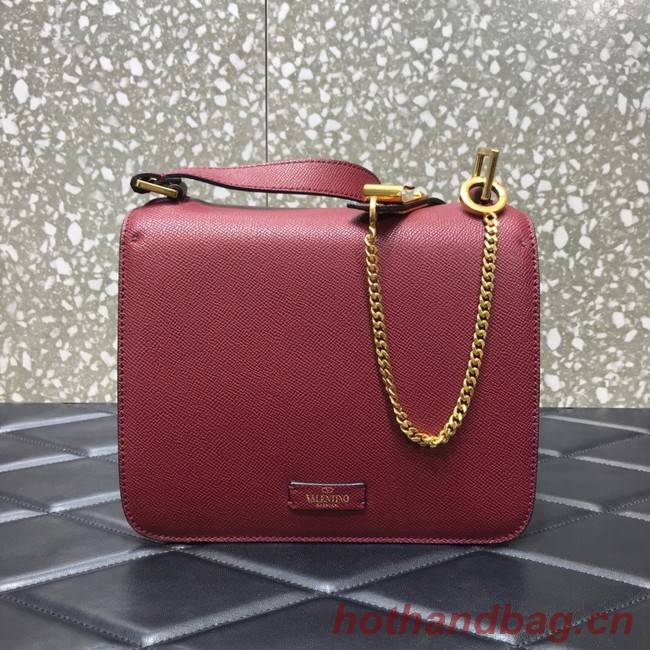 VALENTINO GARAVANI Stud Sign Grained Calfskin Shoulder Bag 0809 Burgundy