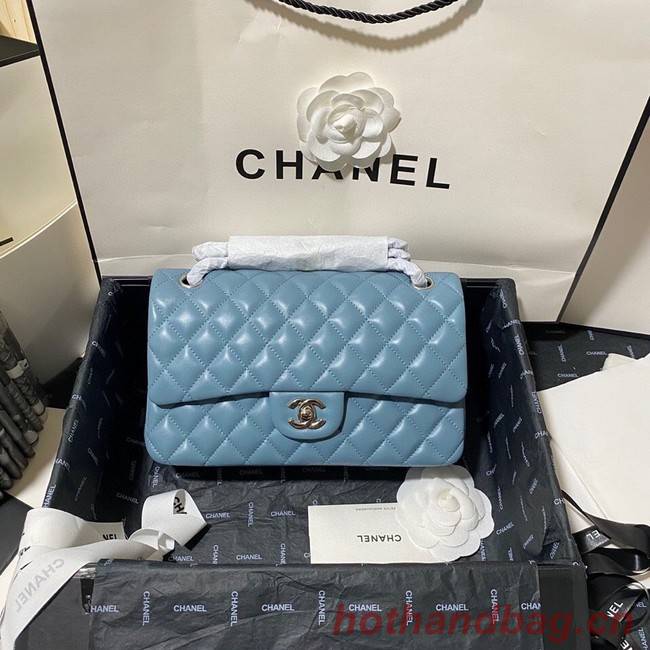 Chanel classic handbag Lambskin&silver Metal 01112 blue