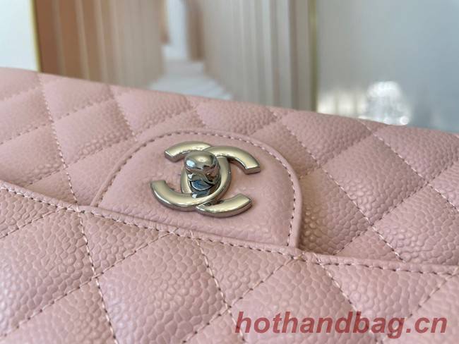 Chanel classic handbag Grained Calfskin&silver Metal 01112 Cherry Blossom powder