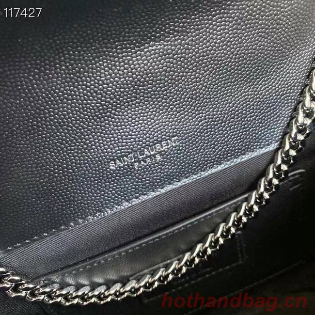 SAINT LAURENT MONOGRAM CHAIN WALLET IN MIX MATELASSE GRAIN DE POUDRE EMBOSSED LEATHER 526286 BLACK&SILVER