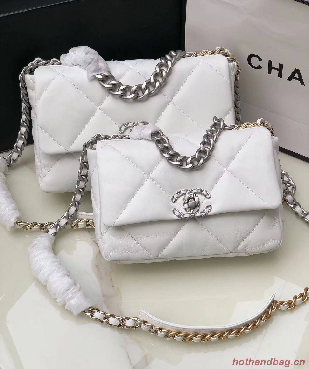 Chanel 19 flap bag AS1160 AS1161 AS1162 White Silver Hardware