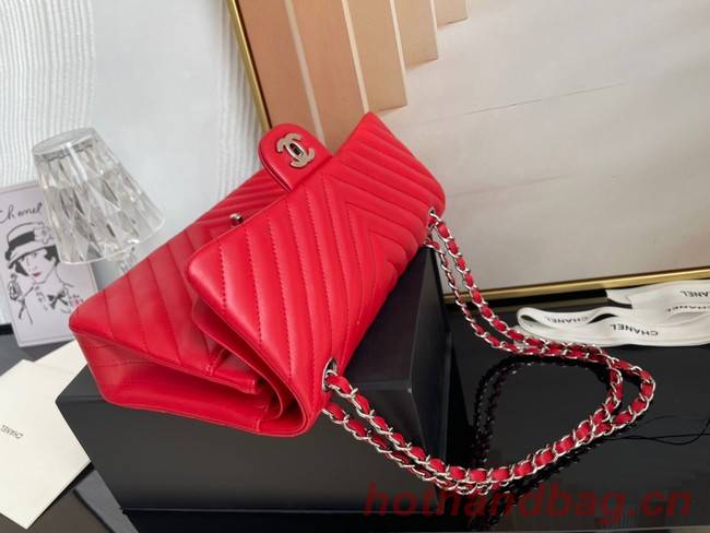 Chanel classic handbag Lambskin & silver Metal V01112 red