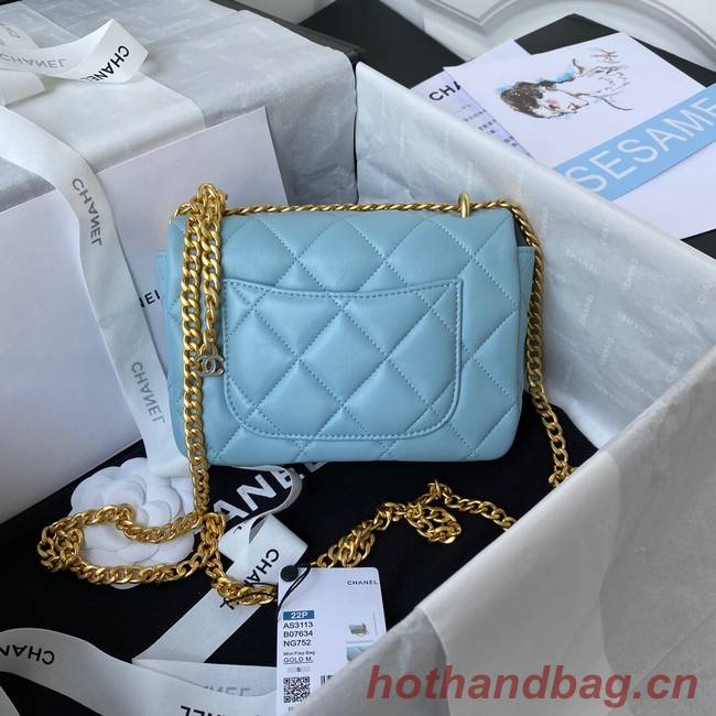 Chanel Flap Lambskin mini Shoulder Bag AS3113 sky blue