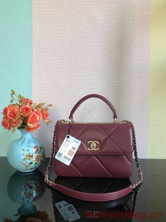 Chanel CC original lambskin top handle flap bag A92236 Burgundy&Gold-Tone Metal