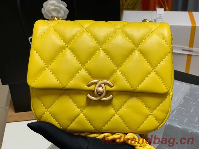 Chanel mini Shoulder Bag Lambskin&Gold-Tone Metal AS3205 yellow