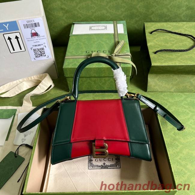 Gucci HOURGLASS SMALL TOP HANDLE BAG calfskin 681697 red%Green