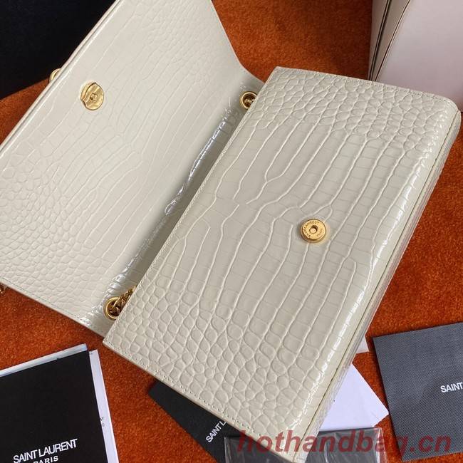 Yves Saint Laurent KATE CHAIN WALLET WITH TASSEL IN CROCODILE-EMBOSSED SHINY LEATHER 452159 WHITE