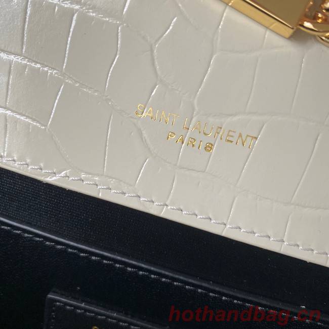 Yves Saint Laurent KATE CHAIN WALLET WITH TASSEL IN CROCODILE-EMBOSSED SHINY LEATHER 452159 WHITE