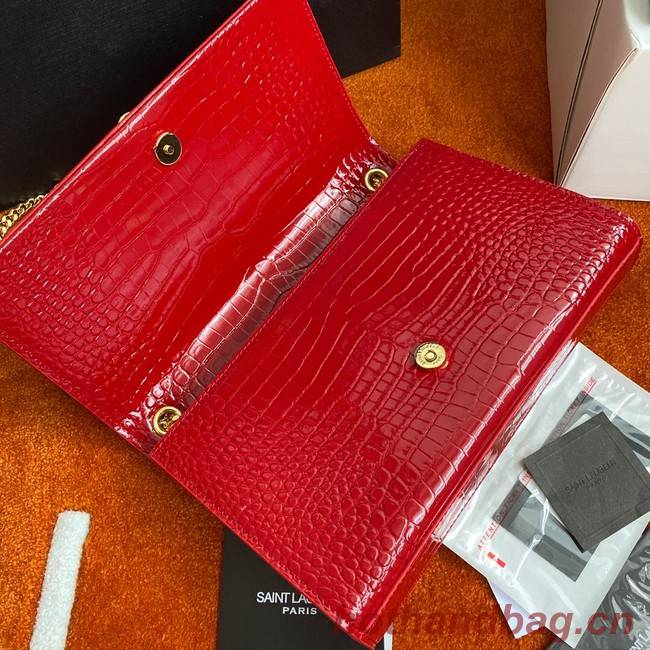 Yves Saint Laurent KATE CHAIN WALLET WITH TASSEL IN CROCODILE-EMBOSSED SHINY LEATHER 452159 red