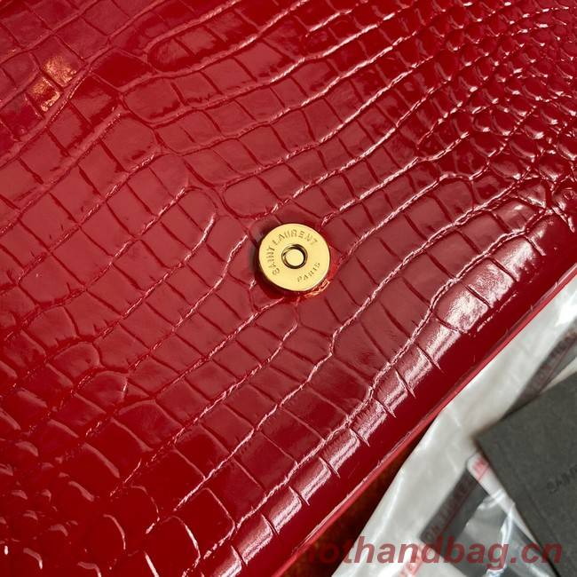 Yves Saint Laurent KATE CHAIN WALLET WITH TASSEL IN CROCODILE-EMBOSSED SHINY LEATHER 452159 red