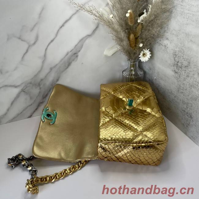 CHANEL 19 Flap Bag Original Snake skin flap bag AS1160 gold