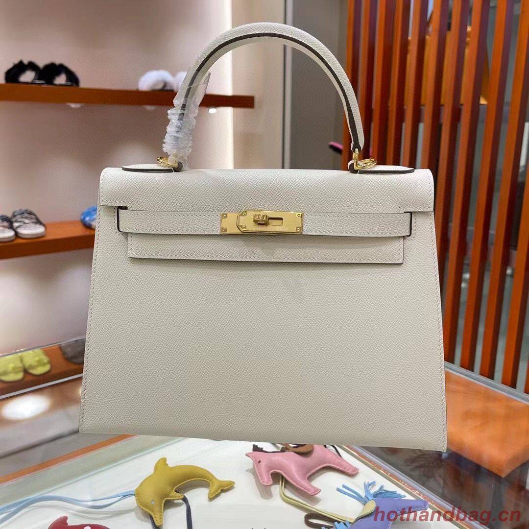 Hermes Kelly 28cm Shoulder Bags Epsom Leather KL28 creamy-white Gold hardware