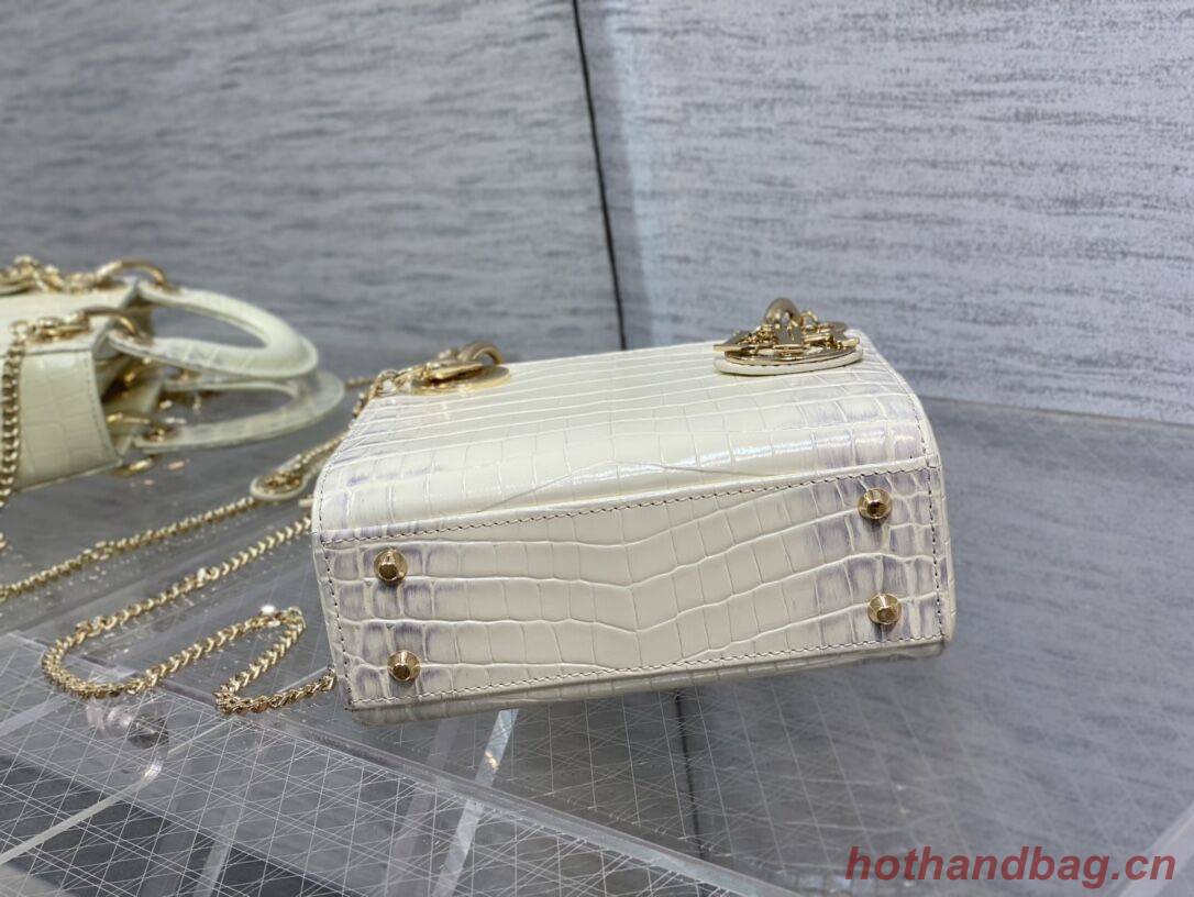 MINI LADY DIOR BAG Cannage crocodile Calfskin C0966 Cream