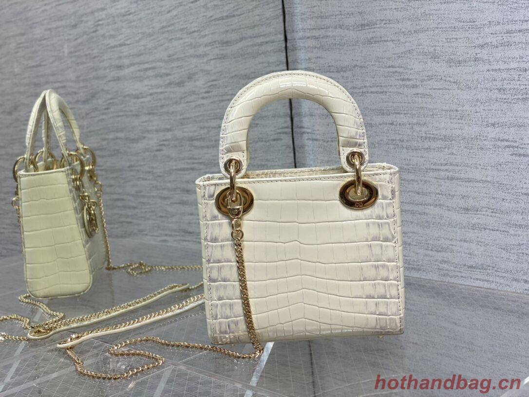 MINI LADY DIOR BAG Cannage crocodile Calfskin C0966 Cream