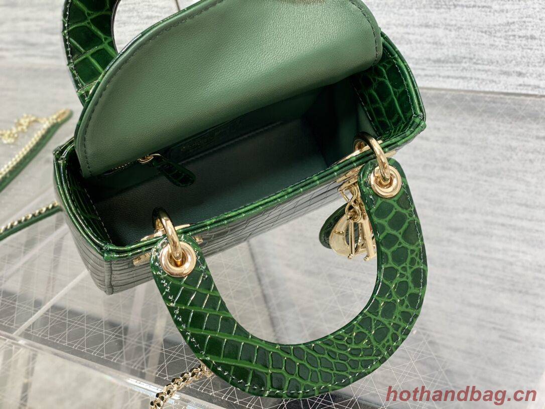 MINI LADY DIOR BAG Cannage crocodile Calfskin C0966 green