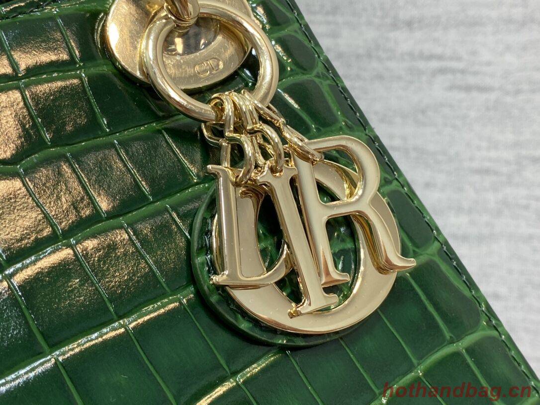 MINI LADY DIOR BAG Cannage crocodile Calfskin C0966 green