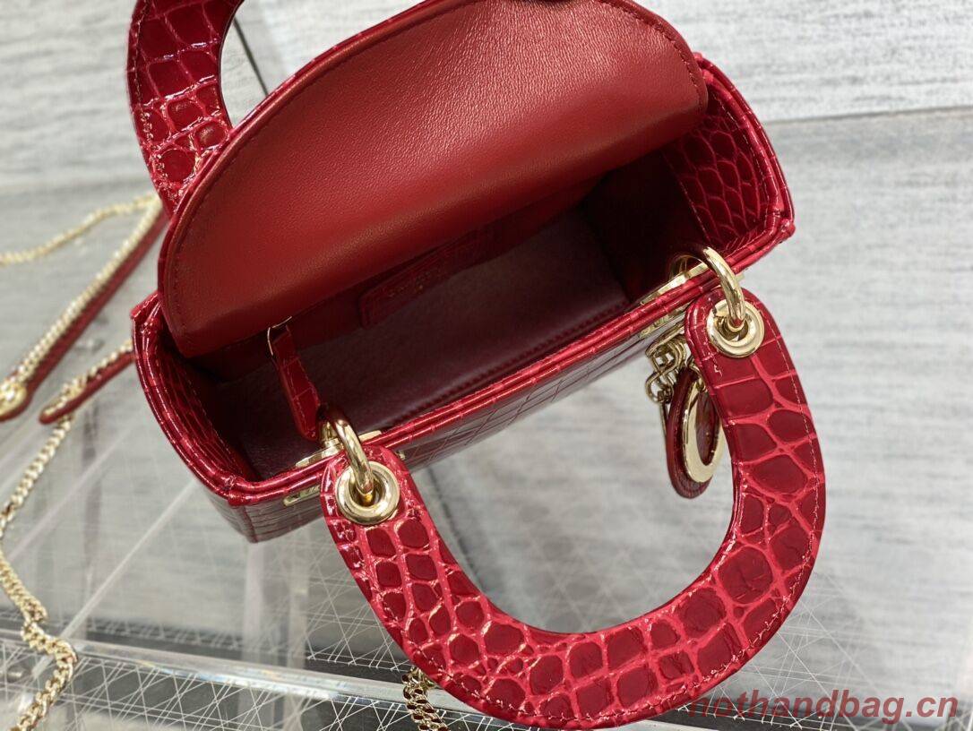 MINI LADY DIOR BAG Cannage crocodile Calfskin C0966 red