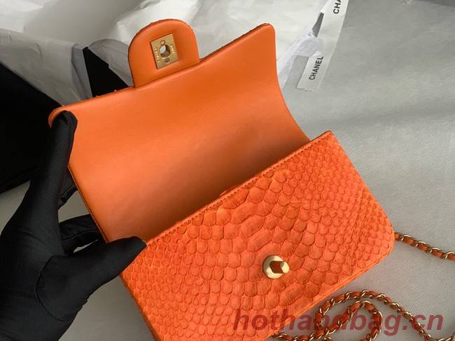 Chanel Snake skin mini flap bag with top handle AS2431 orange