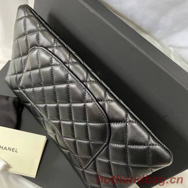 Chanel Clutch Bag Black Sheepskin Leather 7013 Gold