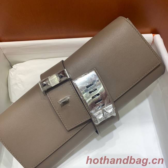 Hermes H Medor swift Leather Clutch 37566 gray&Silver hardware