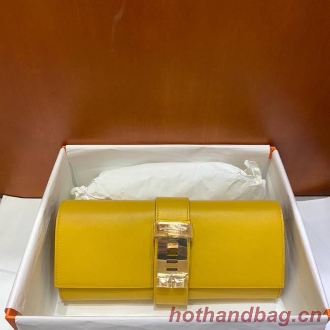 Hermes H Medor swift Leather Clutch 37566 yellow&Gold hardware