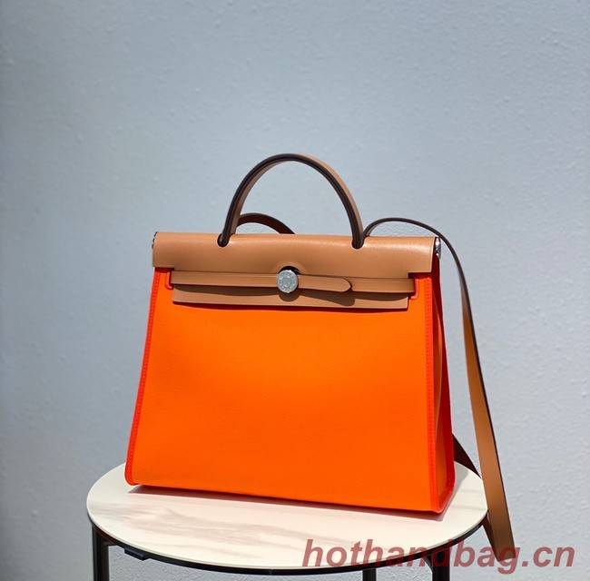 Hermes Herbag 31CM Original Canvas Leather & Calfskin 48887 orange&brown