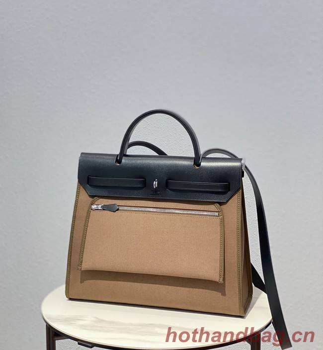 Hermes Herbag 31CM Original Canvas Leather & Calfskin 48887 Cream&black