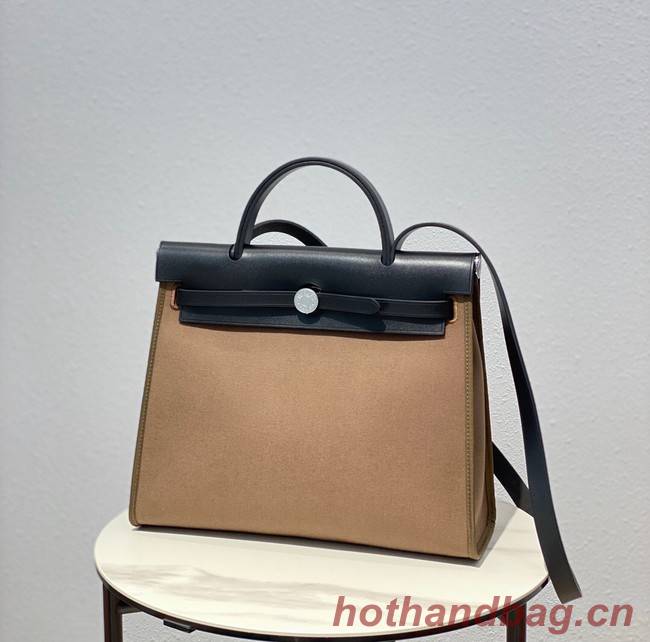 Hermes Herbag 31CM Original Canvas Leather & Calfskin 48887 Cream&black