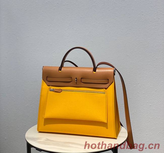 Hermes Herbag 31CM Original Canvas Leather & Calfskin 48887 light yellow&brown