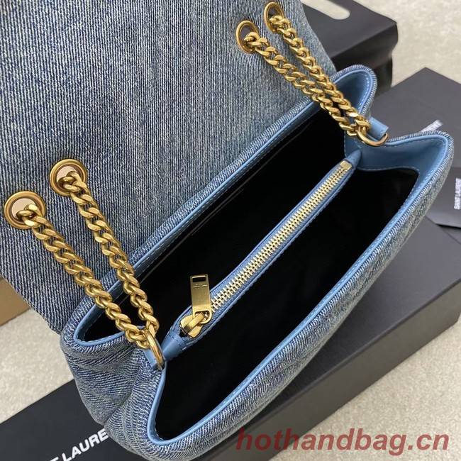 SAINT LAURENT PUFFER SMALL CHAIN BAG IN DENIM AND SMOOTH LEATHER 392277 BLUE