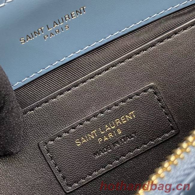 SAINT LAURENT PUFFER SMALL CHAIN BAG IN DENIM AND SMOOTH LEATHER 392277 BLUE