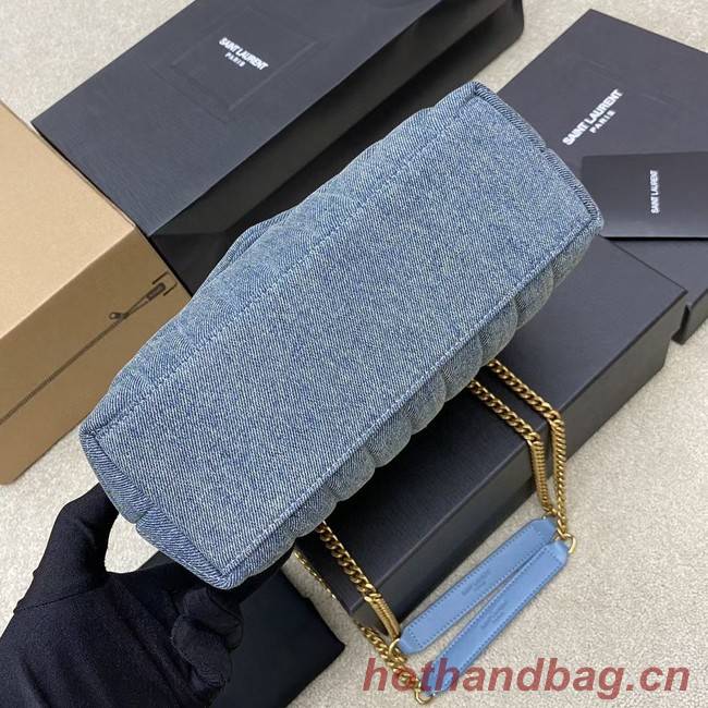 SAINT LAURENT PUFFER SMALL CHAIN BAG IN DENIM AND SMOOTH LEATHER 392277 BLUE